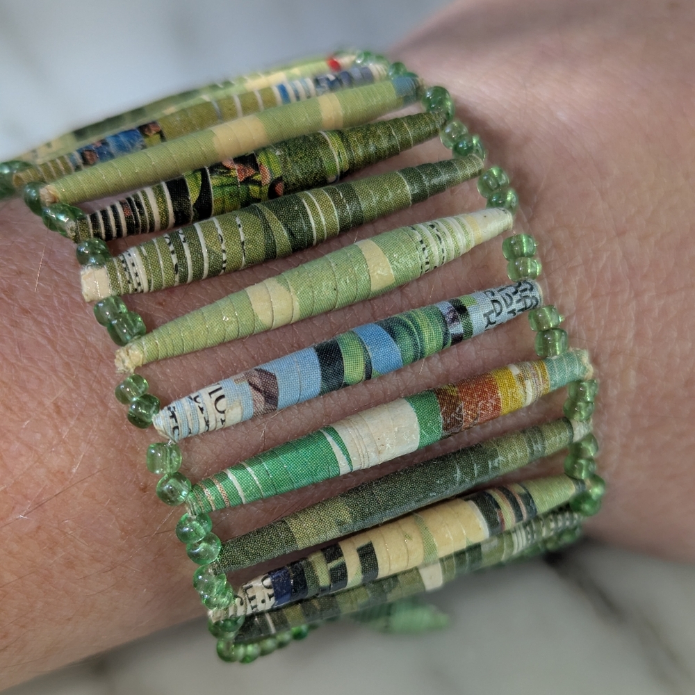 Handcrafted Botswana Magazine Rolled Beads Bracelet - Unique